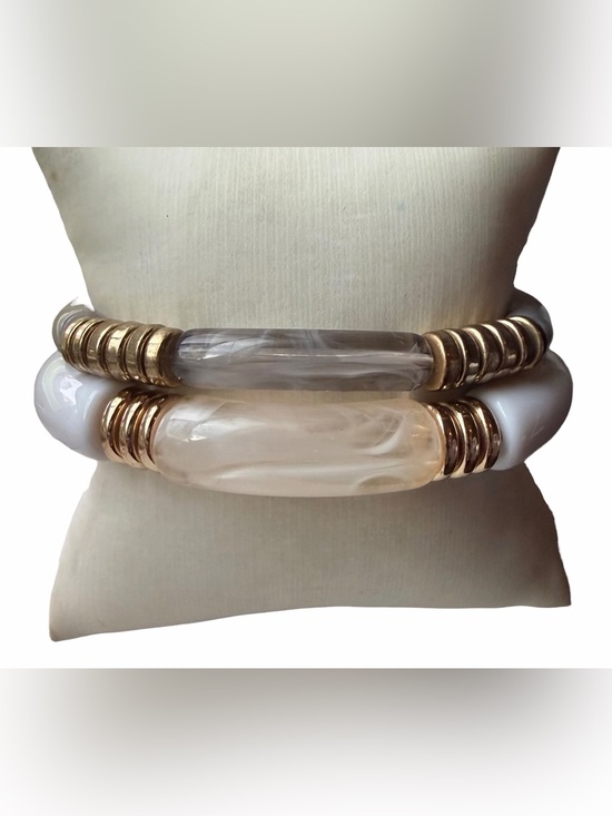 Jewelry - Set of 2 Curved Bangles, Acrylic Curved Tube Elastic Bracelets